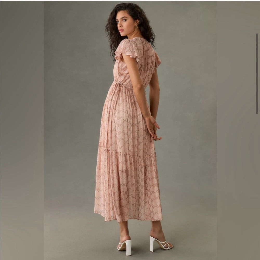 Anthropologie Midi V-Neck Flutter Sleeve Dress Size Medium - Picture 3 of 16